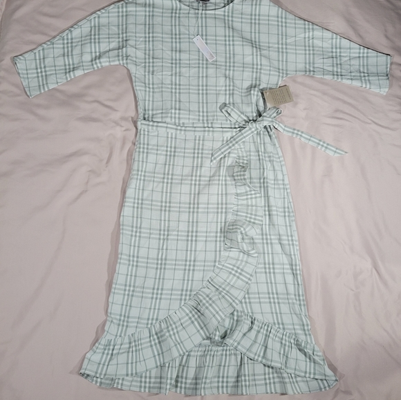 Chelsea28 Gray Plaid Faux Wrap Dress 3/4 sleeve Women's NWT - Picture 4 of 13